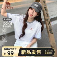 駱駝（CAMEL）夏日純棉T神男女寬松圓領(lǐng)短袖上衣T恤 C36BAXLN090 無(wú)際白/灰 M