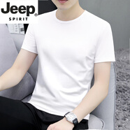 JEEP SPIRIT男士短袖t恤2026新款夏季白色圓領(lǐng)純色簡約百搭半袖打底上衣 碼數(shù)偏小 縮水率2cm左右 2XL 145斤~160斤