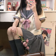 閃動少女 jk制服套裝女日系甜美夏季套裝小個子學(xué)院風(fēng)撞色短袖上衣高腰百褶裙兩件套女裝2022新款 【優(yōu)質(zhì)版】上衣+百褶裙+領(lǐng)結(jié) L