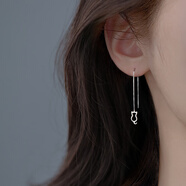 銀奧（yinao）貓魚骨耳線女耳環(huán)韓國氣質(zhì)網(wǎng)紅大圓臉2025新款潮森系耳飾耳墜簡約 魚骨貓咪耳線
