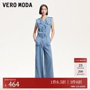 VEROMODA牛仔褲新款無(wú)袖肩袢設計寬松休閑連體褲 牛仔藍色 XS