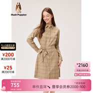 暇步士（Hush Puppies）女裝秋收腰顯瘦經(jīng)典英倫風(fēng)格子襯衫連衣裙 130卡其 XL