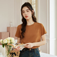 艾路絲婷夏裝新款T恤女短袖上衣韓版修身體恤TX3560 圓領(lǐng)焦糖色 M