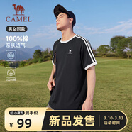 駱駝（CAMEL）夏日純棉T神男女寬松圓領(lǐng)短袖上衣T恤 C36BAXLN090 幻影黑/白 L