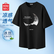名創(chuàng  )優(yōu)品（MINISO）冰絲短袖t恤男士夏季涼感透氣半袖學(xué)生休閑百搭男裝運動(dòng)速干衣服 黑色(月亮山) M 170(體重100-120斤左右)
