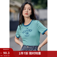 茵曼（INMAN）潮趣印花女裝圓領(lǐng)短袖T恤修身顯瘦套頭短款2026夏季新款上衣 天藍色 -18525987 S