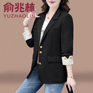 俞兆林（YUZHAOLIN）早春獨特漂亮外套女2026新款春秋中年媽媽高端時(shí)尚百搭休閑款西裝 黑色 M (建議95-105斤)
