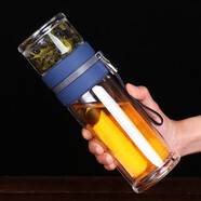 匡迪（DKADI）匡迪 雙層玻璃杯茶水分離泡茶杯隔熱耐熱男女便攜泡花茶車(chē)載水杯 藏青色 300ml