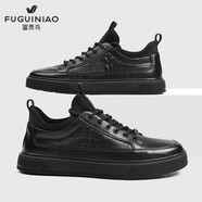 富貴鳥(niǎo)男鞋秋季百搭工作休閑皮鞋平板鞋男士2026年新款真皮小黑鞋 黑色 39
