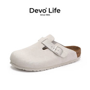 Devo Life【鄧恩熙同款】軟木鞋男女時(shí)尚包頭鞋勃肯拖鞋休閑外穿拖鞋3624 米白反絨牛皮 42 （建議拍小一碼）