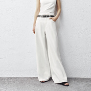 太平鳥(niǎo)女裝牛仔褲秋季大直筒褲時(shí)尚休閑百搭通勤質(zhì)感 薄款牛仔米白 M