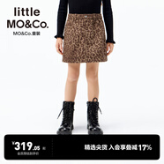 little MO&Co.純棉 little moco童裝25秋裝新款女童豹紋牛仔裙短裙裙子 駝棕豹紋色 150 150/61