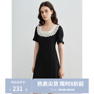 獨束大碼女裝優(yōu)雅蕾絲花邊領(lǐng)小黑裙夏裝赫本風(fēng)高腰A字中長(cháng)款裙子 赫本黑-短款 M (尺碼：1)