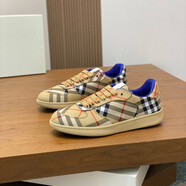 B PRORSUM巴寶莉圓頭格子布休閑鞋歐洲站時(shí)尚潮流系帶青年街頭男鞋 姜黃色 40