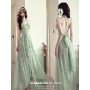 小紅書(shū)爆款法式絕美度假風(fēng)薄荷綠掛脖露背連衣裙女夏季不規則裙擺 XL 均碼 連衣裙