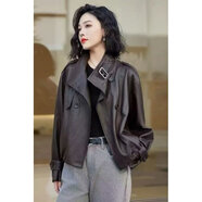 AEMAPE美式高檔皮衣外套女短款2026春秋新款立領(lǐng)氣質(zhì)機車(chē)服皮夾克洋氣 深棕色 3XL 建議【160-175斤】