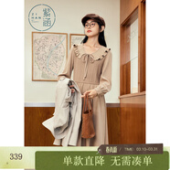 紫涵（ZIHAN）紫涵法式文藝風(fēng)波浪領(lǐng)連衣裙女春季親膚高腰A字中長(cháng)裙 卡其 S