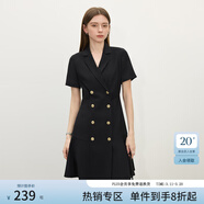 范思藍恩正式氣質(zhì)通勤連衣裙女夏季收腰顯瘦面試西裝裙 黑色 L