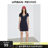 UR2026夏季新款女裝休閑撞色邊系帶短袖連衣裙UYY750130 墨藍 S