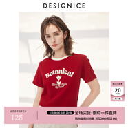 迪賽尼斯（DESIGNICE）2024年夏季新款美式復古風(fēng)百搭簡(jiǎn)約印花圓領(lǐng)短袖T恤女 紅色 M