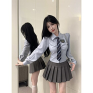 歌弗婭學(xué)院風(fēng)jk制服套裝女春秋季甜美小清新高級感長(cháng)袖上衣半身裙兩件套 上衣+領(lǐng)帶+褲裙 S