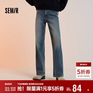 森馬（Semir）森柔牛仔|牛仔褲女抓毛寬松闊腿褲冬季女士做舊長(cháng)褲103724124001A