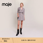 Maje秋冬女裝法式經(jīng)典V領(lǐng)收腰褶皺裙擺長(cháng)袖花呢連衣裙 淡褐色 XS (34)