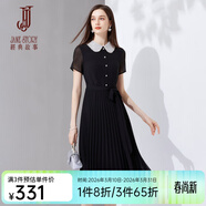 經(jīng)典故事（JANE STORY）修身娃娃領(lǐng)黑色襯衫連衣裙女2024新款夏季雪紡裙子氣質(zhì)襯衣百褶裙 黑色 L