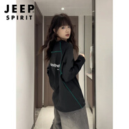 JEEP SPIRIT黑色速干運動(dòng)長(cháng)袖t恤男女春秋季美式健身上衣拼接戶(hù)外羽毛球服打 炭黑 M 100-115斤