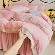 RSRDDY公主風(fēng)床裙四件套防滑純棉全棉被套刺繡少女純色裸睡四季 花悅-淺粉 床單款 床單款1點(diǎn)5米床裙四件套被套200X230