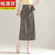 恒源祥中國風(fēng)印花半身裙女夏薄款長(cháng)裙2026新款顯瘦a字裙復古高腰 咖色花 M