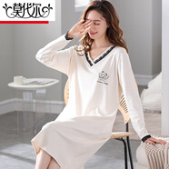 莫代爾長(cháng)袖睡裙女士春秋款中長(cháng)裙純棉全棉睡衣裙子新款家居服大碼連衣裙 C5320 L (95-115斤)