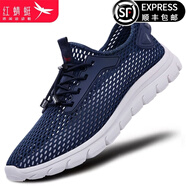紅蜻蜓 涼鞋男夏季新品鏤空透氣男士休閑鞋網(wǎng)布洞洞男鞋沙灘鞋網(wǎng)面 深藍色 39
