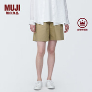 MUJI女式 水洗 平紋 短褲 休閑 褲子女款夏季款女裝中褲 外穿 米色4A XL (165/74A)
