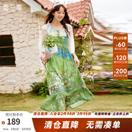 兩三事2025春季新款連衣裙女蕾絲碎花法式度假風(fēng)雪紡裙子月海夢(mèng)游 綠色 M