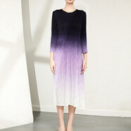 設計師款三宅連衣裙歐貨大碼打底裙春秋褶皺新款漸變感連衣裙 紫紅 均碼