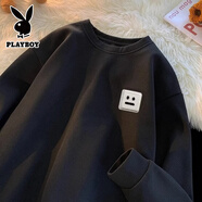 花花公子（PLAYBOY）美式衛衣男春秋季打底衫長(cháng)袖t恤男上衣服重磅套頭體恤 1701-黑色 XL 【建議135-160斤】