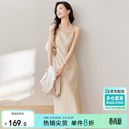 尚都比拉夏季氣質(zhì)V領(lǐng)通勤吊帶連衣裙高級感光澤性感純欲風(fēng)裙子 香檳色 XL