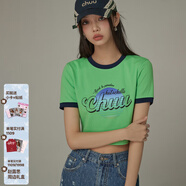 CHUU字母印花短袖T恤女士2026夏季新款辣妹修身小個(gè)子短款上衣 檸綠 均碼