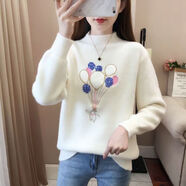 耿銳半高領(lǐng)毛衣女2025秋冬新款仿水貂絨套頭長(cháng)袖寬松加厚針織打底衫 米白/氣球款 S_參考80-95