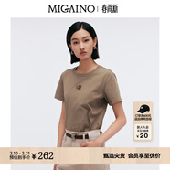 曼婭奴（MIGAINO）女裝新款純棉t恤休閑時(shí)尚圓領(lǐng)休閑簡(jiǎn)約正肩短袖上衣MP12RA012 咖啡 XL
