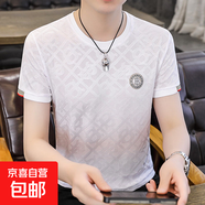 歐洲站冰絲短袖t恤男夏季高端感圓領(lǐng)T恤成熟男人半袖上衣潮T T5501白色 M 90-110斤