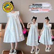 G.duck小黃鴨女童連衣裙短袖夏季薄款洋氣蕾絲公主裙中大童雪紡裙子夏 圖片色 150 cm