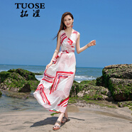 拓澀（TUOSE）連衣裙 香港潮牌夏季新品泰國(guó)沙灘裙海邊度假顯瘦長(zhǎng)裙海南三亞超仙波西米亞連衣裙 紅白格子 S