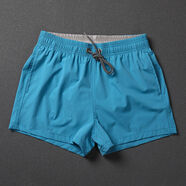 夏季休閑運動(dòng)短褲三分褲男生純色簡(jiǎn)約基礎款干可下水沙灘褲度假 海青色升級四面彈力 L L