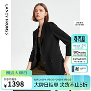 朗姿三醋酸Basic衣櫥白色女士小西裝外套夏新款西服明星同款 黑色2 L
