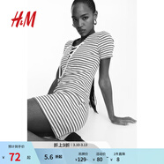 H&M女裝連衣裙春季一步裙綁帶修身V領(lǐng)短袖短款裙1261089 奶油色/條紋 S 160/88