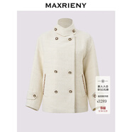 MAXRIENY外套2026年春季新款米白色立領(lǐng)小提花拼色雙排扣短外套 米白 L