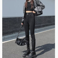 真維斯（Jeanswest）高腰牛仔褲女2026年春夏新款顯瘦修身緊身小腳鉛筆褲子 黑色長(cháng)褲 31