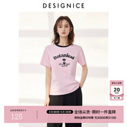 迪賽尼斯（DESIGNICE）2024年夏季新款美式復古風(fēng)百搭簡(jiǎn)約印花圓領(lǐng)短袖T恤女 粉色 M